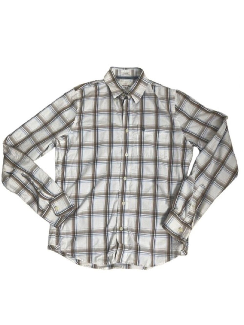 Men’s Abercrombie & Fitch Vintage White & Brown Button Down Flannel Size Large!